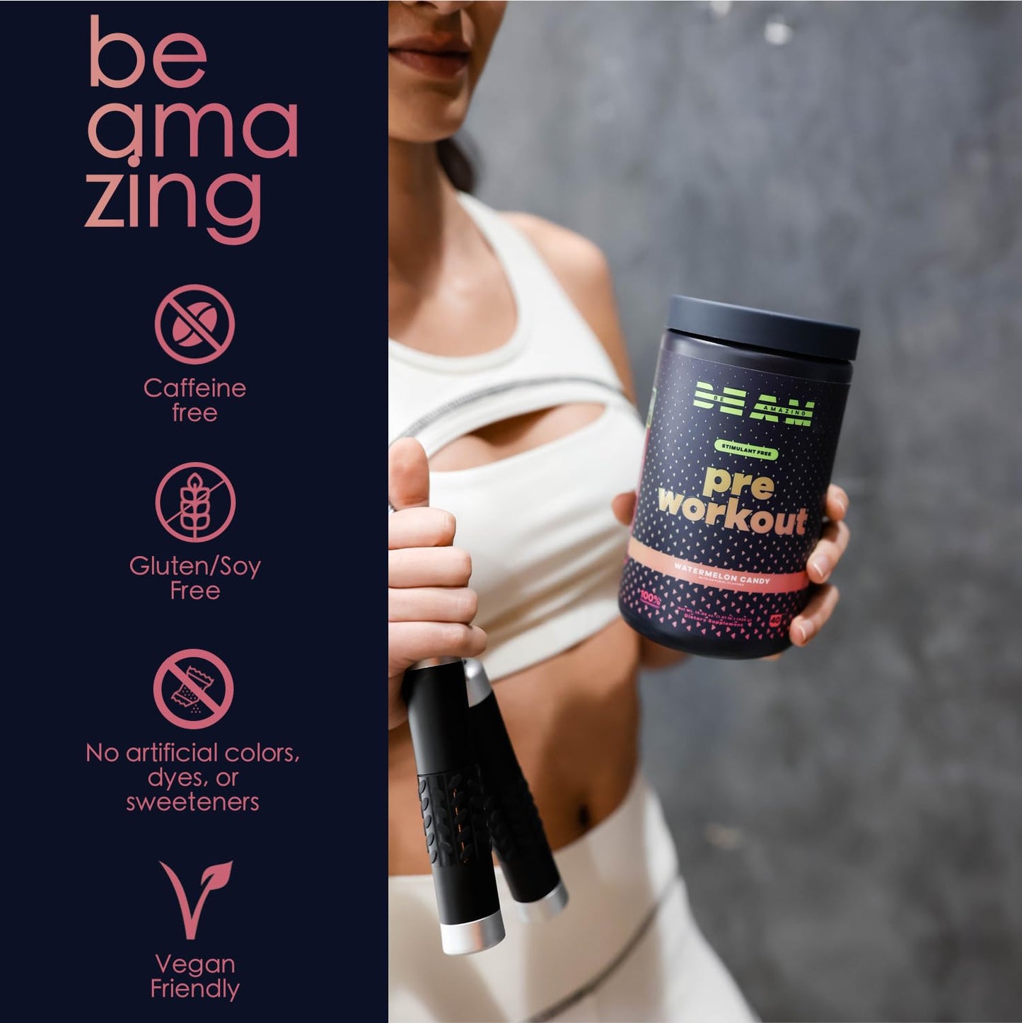 BEAM Be Amazing Vegan Stim Free Pre-Workout Powder | Energy Booster Powdered Drink