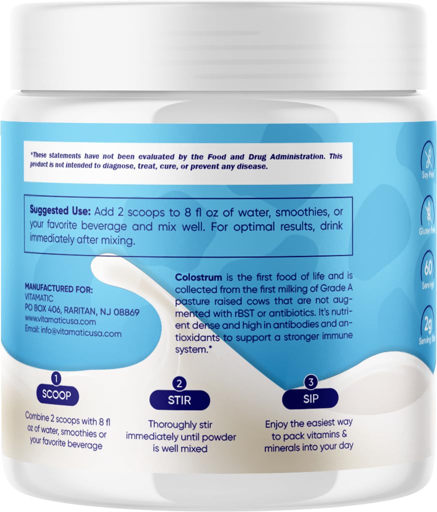 Vitamatic Bovine Colostrum Powder - 50% Highest IgG - Supplement for Gut Health