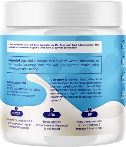 Vitamatic Bovine Colostrum Powder - 50% Highest IgG - Supplement for Gut Health