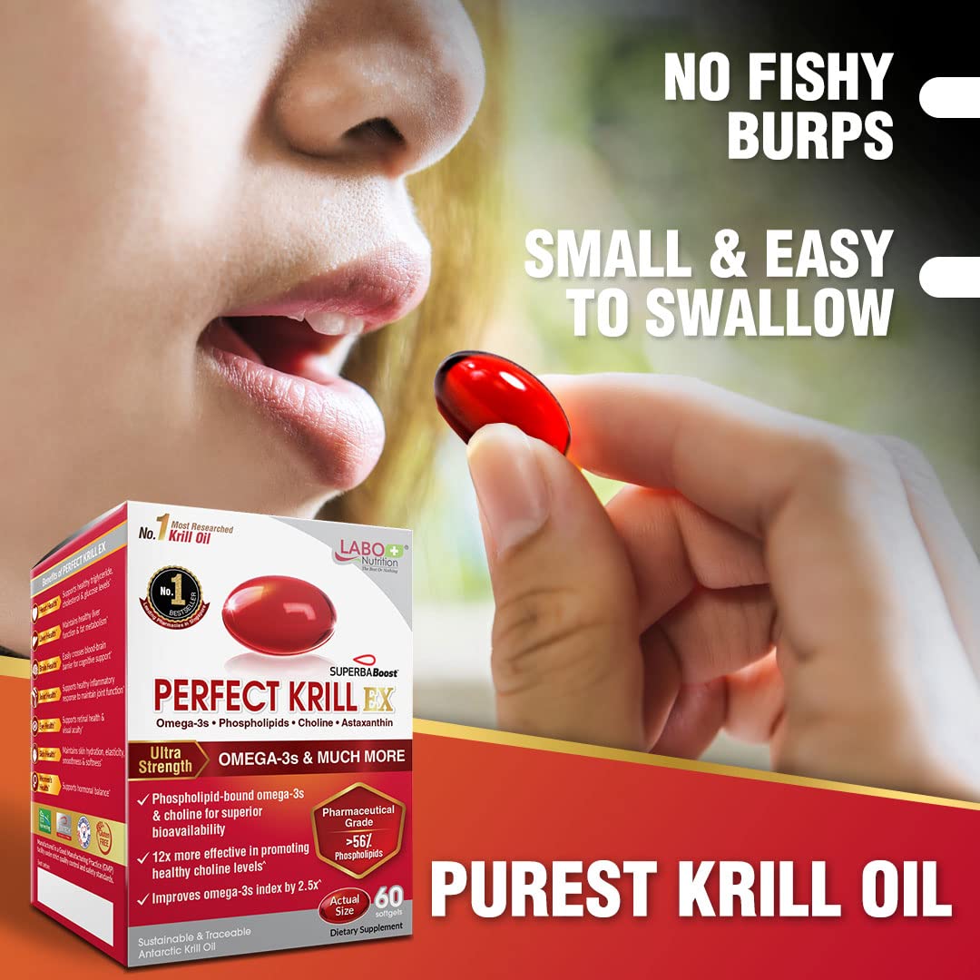 LABO Nutrition Perfect Krill EX, The Purest Ultra Strength Antarctic Krill Oil, Highest Phosph