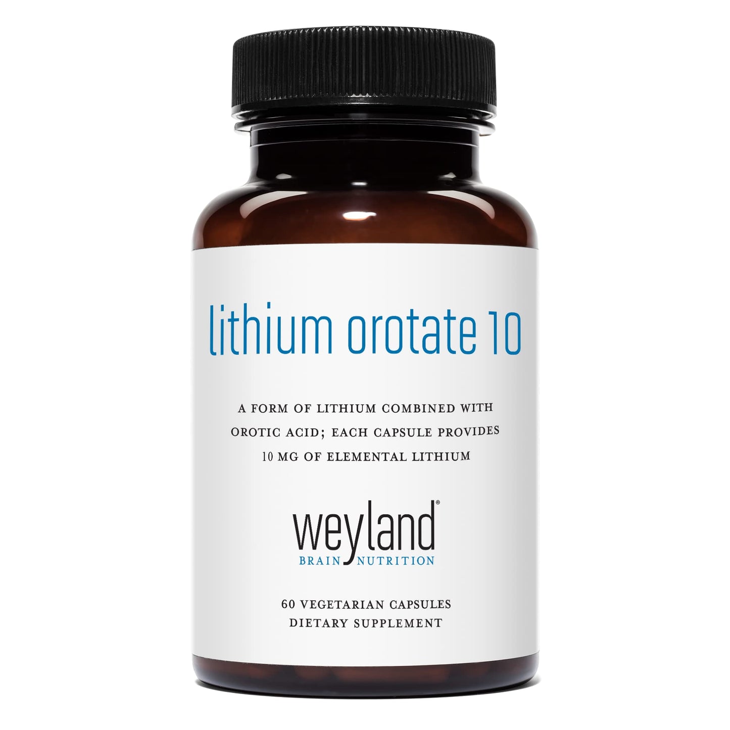 Weyland Brain Nutrition: Lithium Orotate 10mg (1 Bottle), 60 Vegetarian