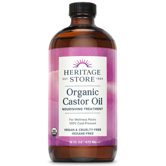 HERITAGE STORE Organic Castor Oil, Glass Bottle, Cold Pressed, Rich Hydration for Hair 