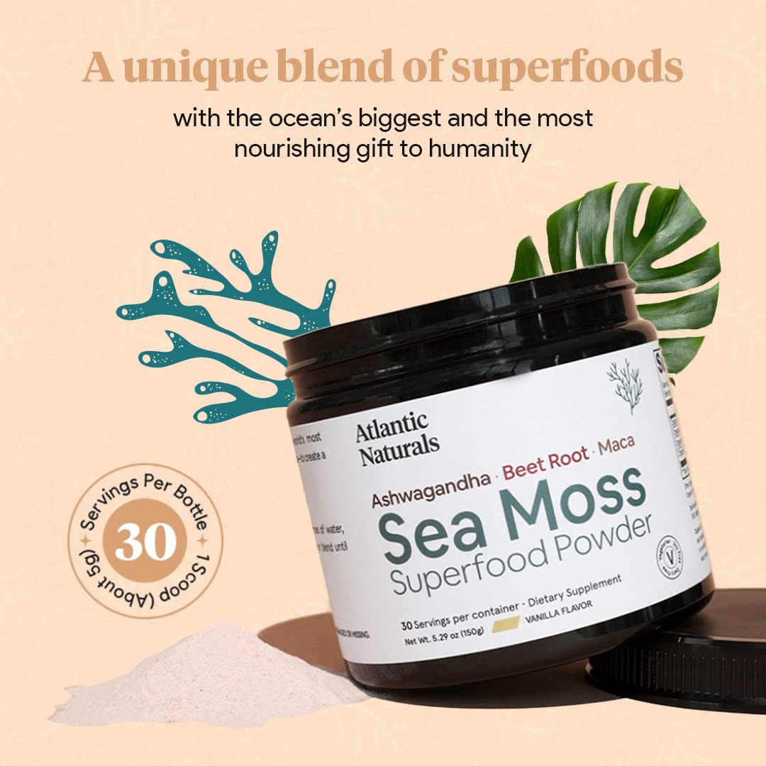 Organic Sea Moss Superfood Powder with Ashwagandha, Beet Root, and Maca