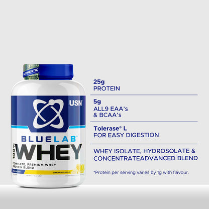 USN Blue Lab Whey Protein Powder: Banana - Whey Protein 908g - Post-Workout