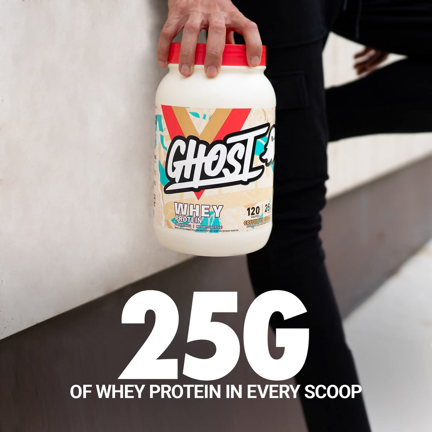 GHOST Whey Protein Powder, Coffee Ice Cream - 2LB Tub, 25G of Protein - Flavored Isolate