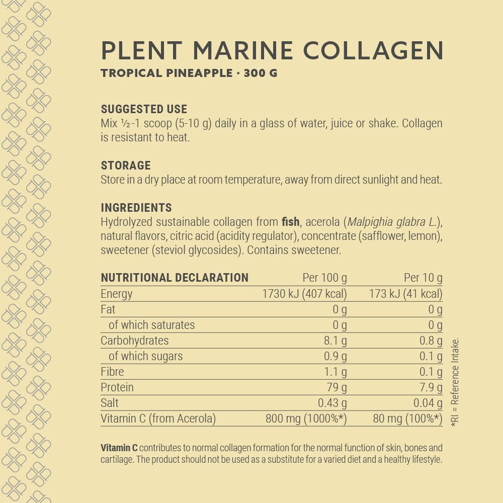 Plent Pure Marine Collagen Tropical Pineapple - Stay Beautiful - 5G Daily - Collagen Peptides - 300g