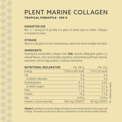 Plent Pure Marine Collagen Tropical Pineapple - Stay Beautiful - 5G Daily - Collagen Peptides - 300g