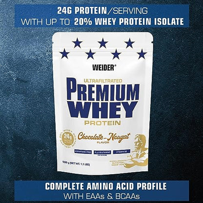 Weider Premium Whey (500g) Chocolate-Nougat Flavour. Ultrafiltrated Proteins from Whey Protein