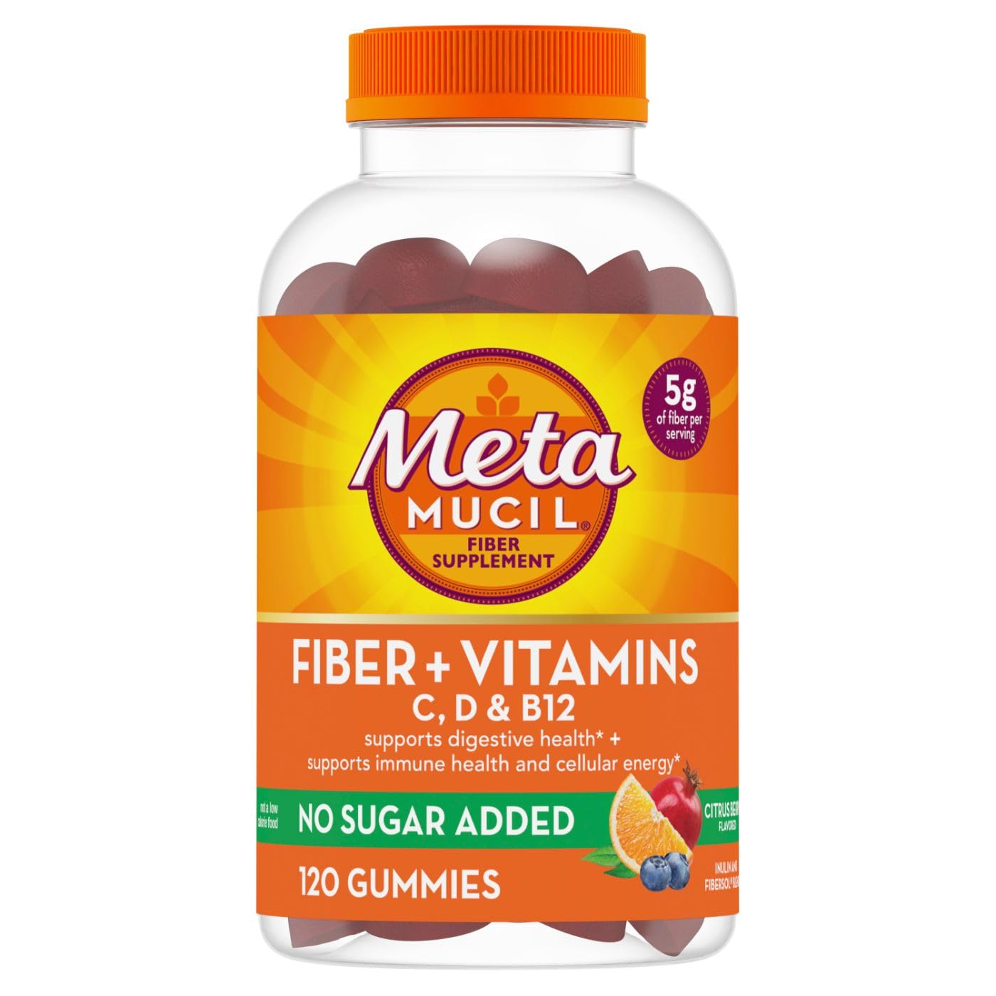 Metamucil Fiber Supplement Gummies Plus Vitamins C, D, & B12, No Sugar