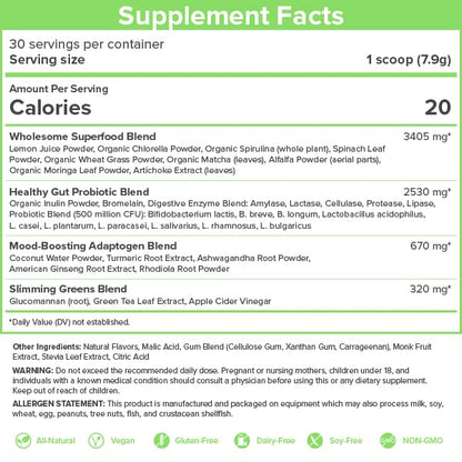 SkinnyFit Skinny Greens, Green Juice Superfood Powder, Green Apple Flavor, Natural Energy