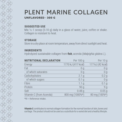 Plent Pure Marine Collagen Unflavored - Stay Beautiful - 5G Daily - Collagen Peptides - 300g