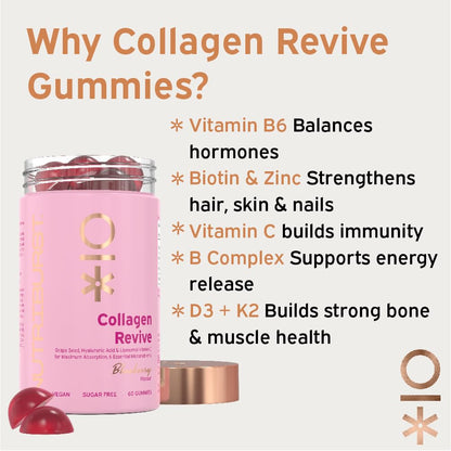 Nutriburst - Vegan Collagen Revive Gummies - Biotin (100µg), Hyaluronic Acid (100mg) + Vitamin C (80mg)