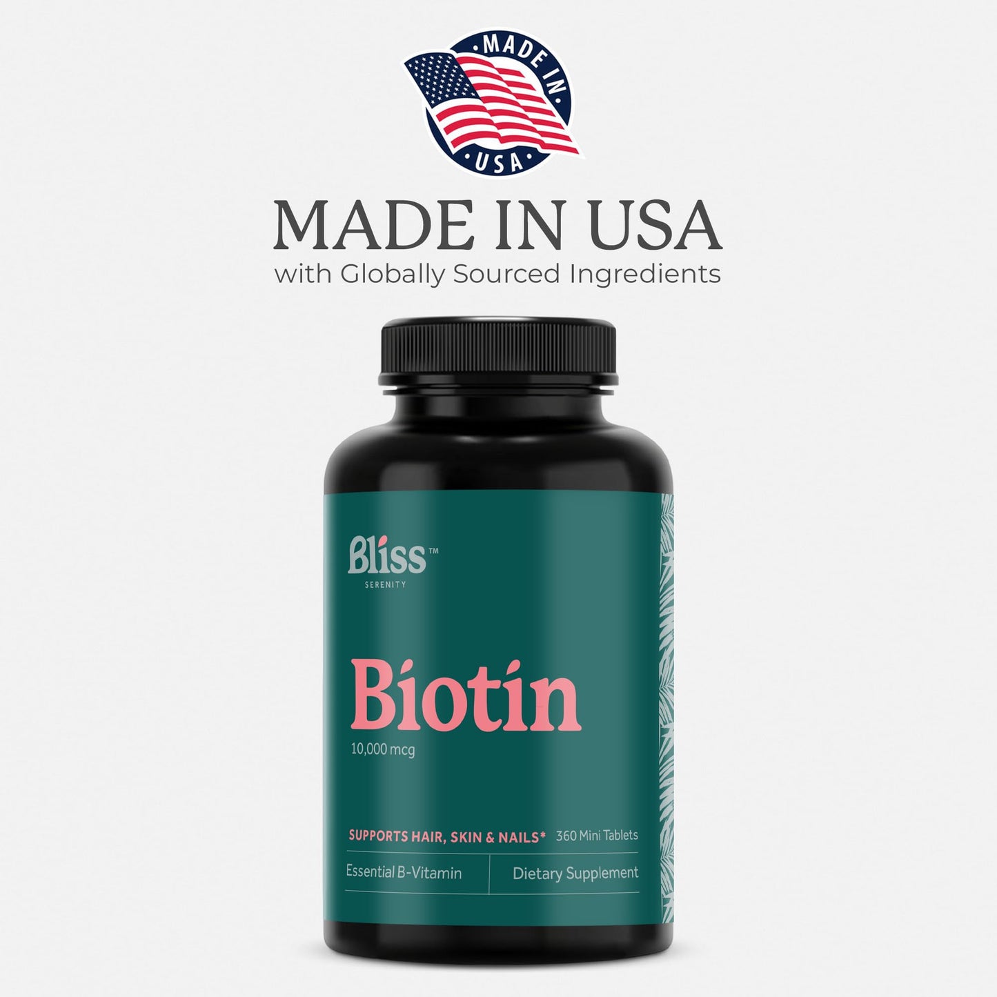 Bliss Serenity Biotin 10000mcg - Max Strength Biotin Supplement - Hair Skin and Nails Vitamins