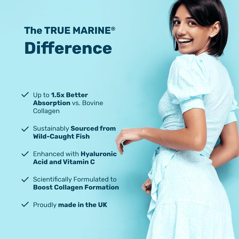 TRUE MARINE Collagen Capsules - 2,400mg of Marine Collagen with Hyaluronic Acid & Vitamin C - Skin, Hair, Nails & Joint Support