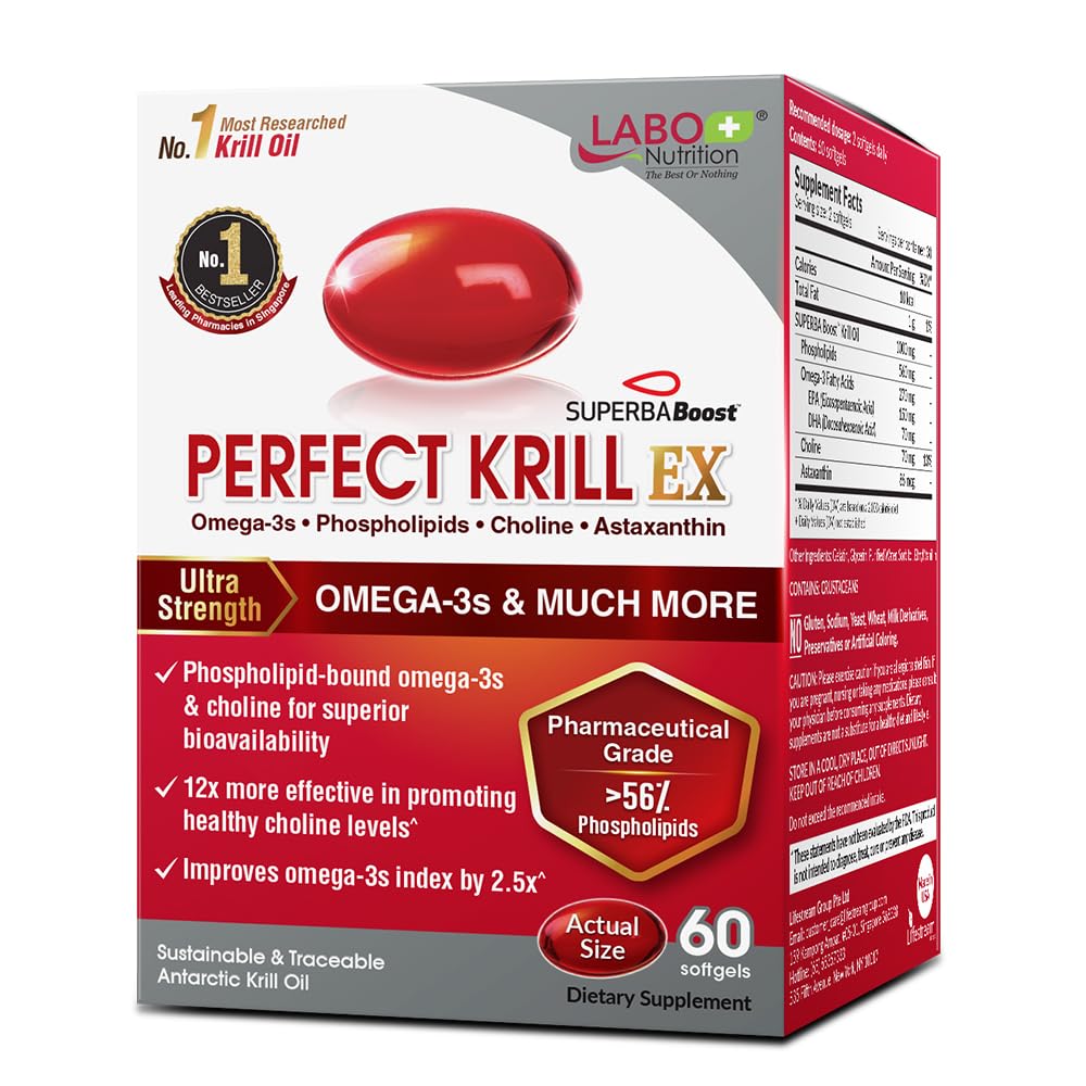 LABO Nutrition Perfect Krill EX, The Purest Ultra Strength Antarctic Krill Oil, Highest Phosph