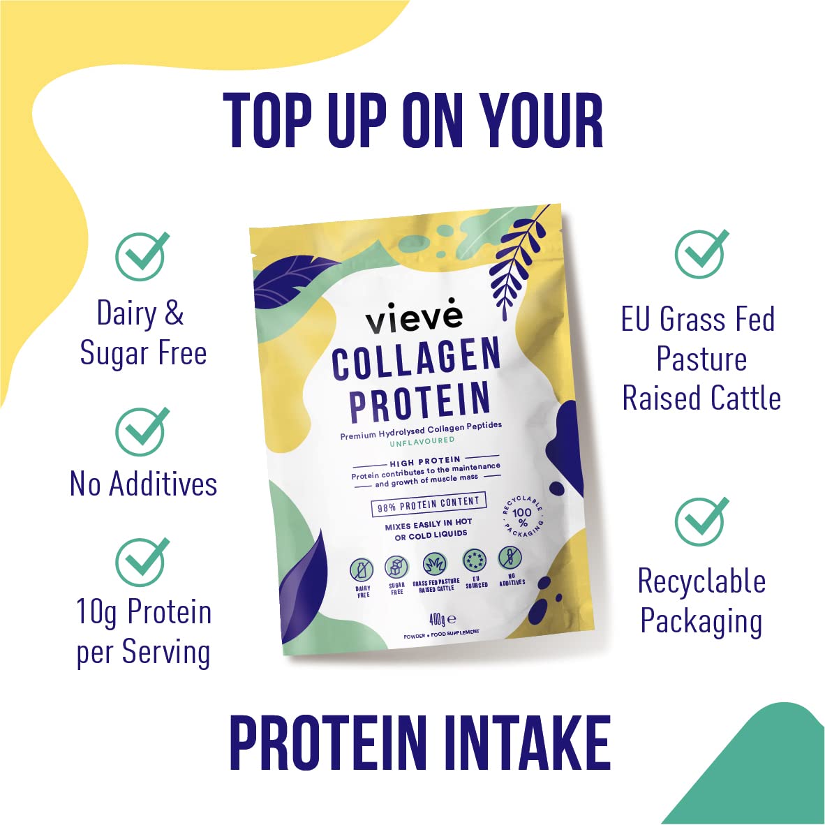 Vieve Collagen Protein Powder - Hydrolysed Bovine Peptides - Diet Support Supplement for Skin, Hair, Nail