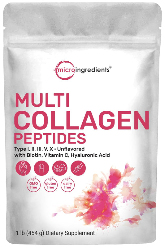 Multi Collagen Peptides Powder, 16 Oz - Hydrolyzed Protein Peptides | Type I,II,III,V,X 