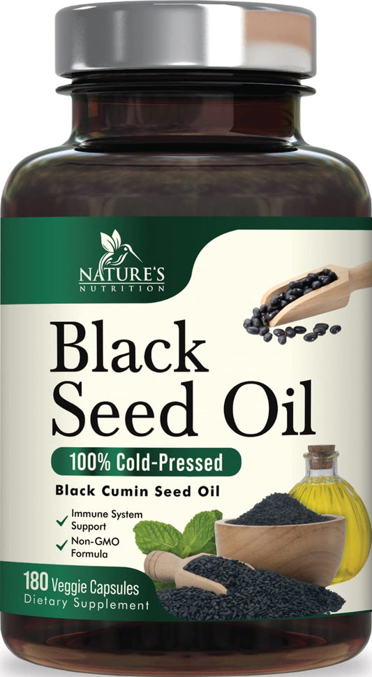 Black Seed Oil Capsules 1000mg - Vegan Cold-Pressed Nigella Sativa Black Seed Oil