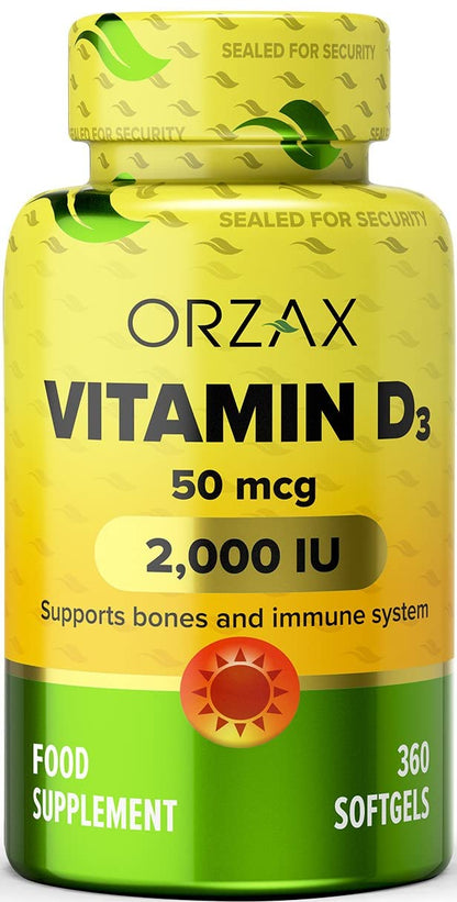 ORZAX Vitamin D3 2000 iu (50 mcg) - 1 Year Supply for Strong Muscle Function