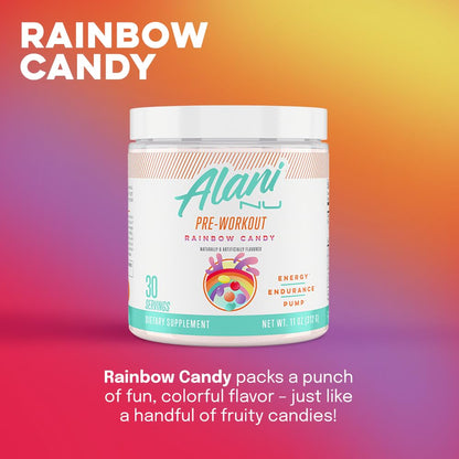 Alani Nu Rainbow Candy Pre Workout and BCAA Sour Peach Rings Post Workout Powder Bundle | L-Theanine, Beta-Alanine, Citrulline | Branch Chain Essential Amino Acids | 30 Servings per Container