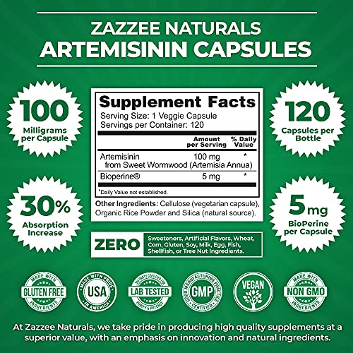 Zazzee High Absorption Artemisinin, 100 mg per Capsule, 120 Vegan Capsules, with 5 mg