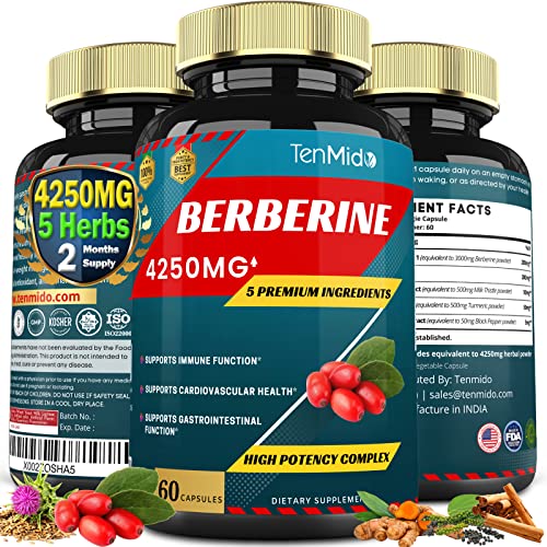 Berberine Extract Capsules 4250mg, 2 Months Supply & Ceylon, Milk Thistle, Turmeric