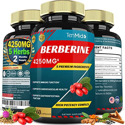 Berberine Extract Capsules 4250mg, 2 Months Supply & Ceylon, Milk Thistle, Turmeric