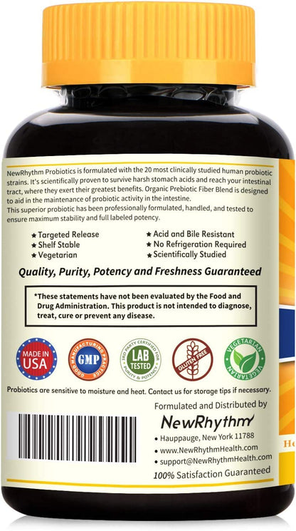 NewRhythm Probiotics 50 Billion CFU 20 Strains, 60 Veggie Capsules, Targeted Release