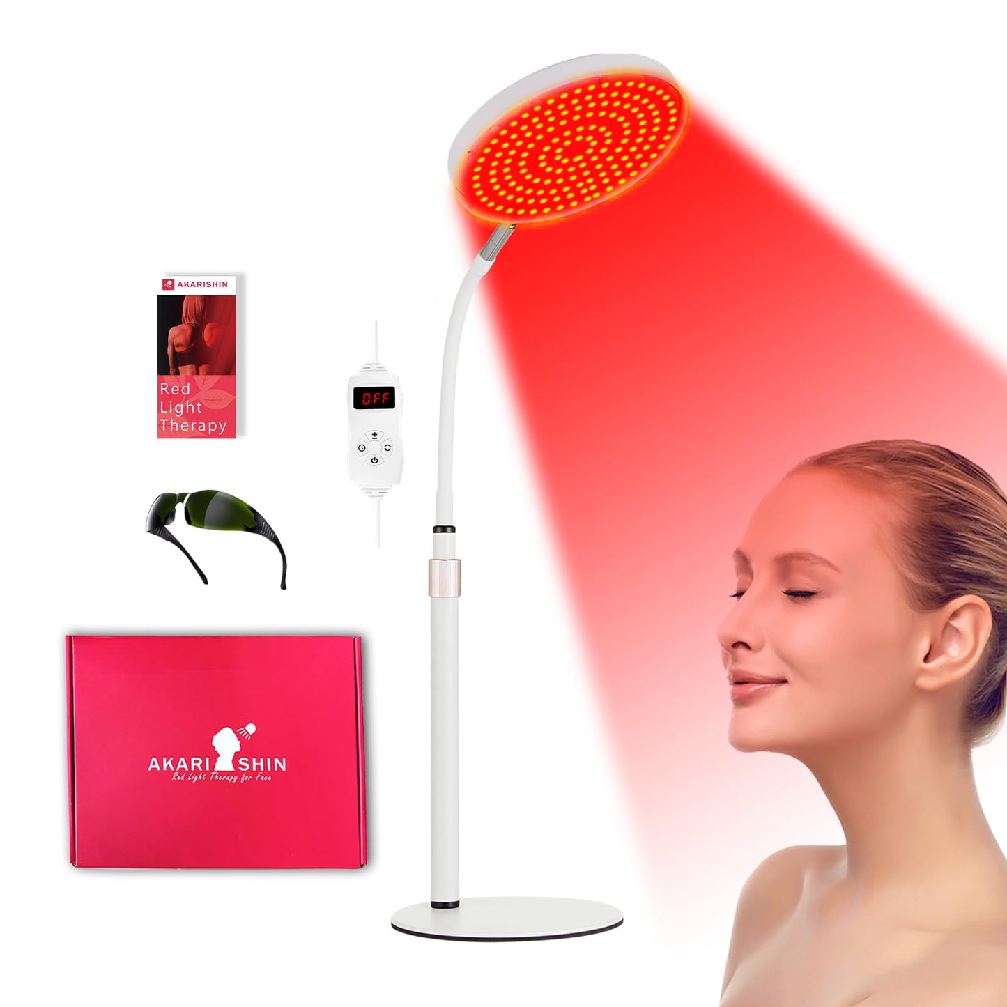 Akarishin Red Light Therapy Lamp for Face- Facial and Body Treatment with Adjustable Height Stand