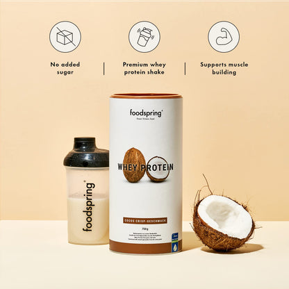 foodspring Whey Protein Powder Coconut – with 23g Protein for Muscle Building, Perfect Solubility, Made from Pasture Milk, Rich in BCAAs & EAAs - 750g