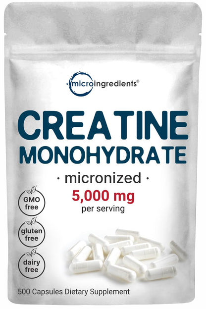 Creatine Monohydrate 5,000mg, 500 Capsules | Pure Creatine Pills – Micronized