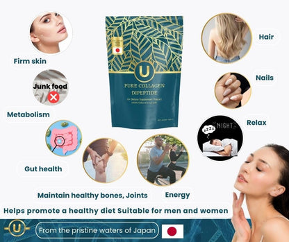 U+ Pure Collagen Dipeptide Supplement - Advanced Hydrolyzed Collagen Powder for Skin, Hair