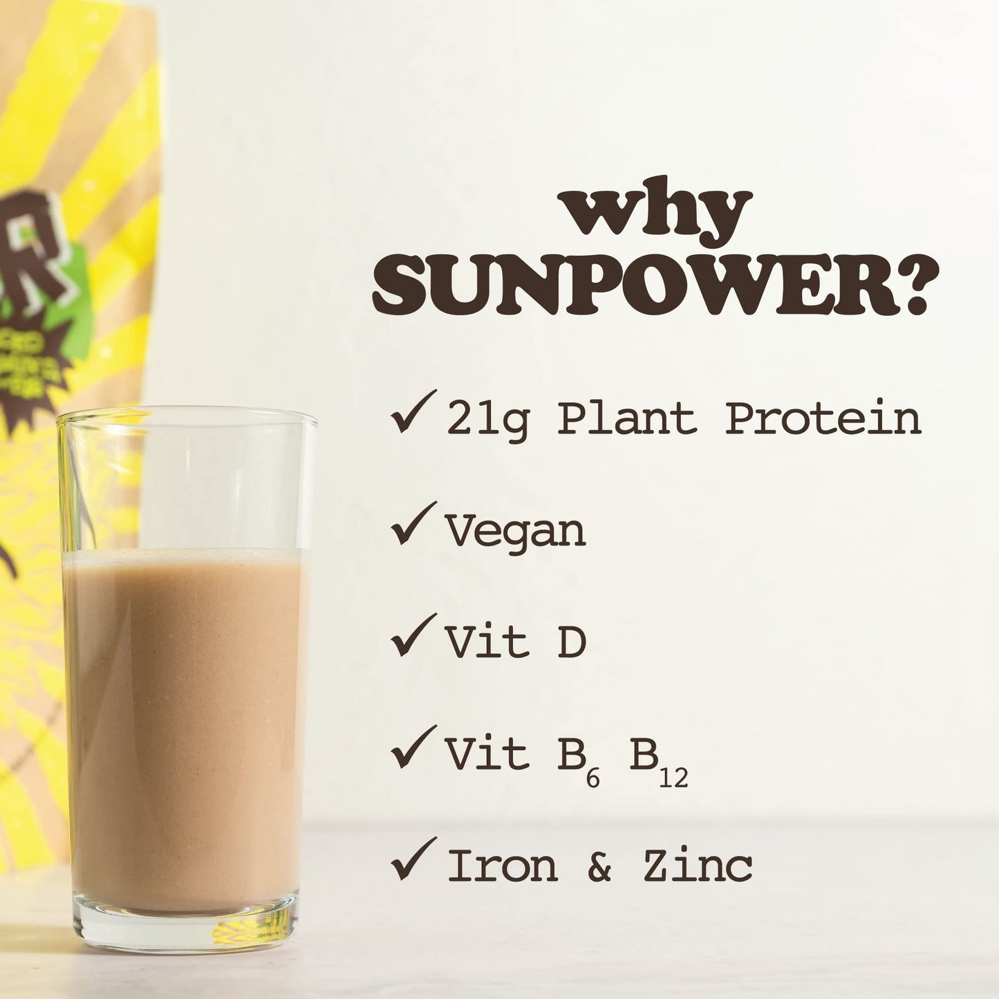 SunPower Vegan Protein Powder - 21g Plant Protein per Serving - Pea, Sunflower