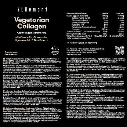 Vegetarian Collagen, from Organic Eggshell Membrane, 120 Capsules | with Glucosamine, Chondroitin, Hyaluronic Acid and Plant Extracts