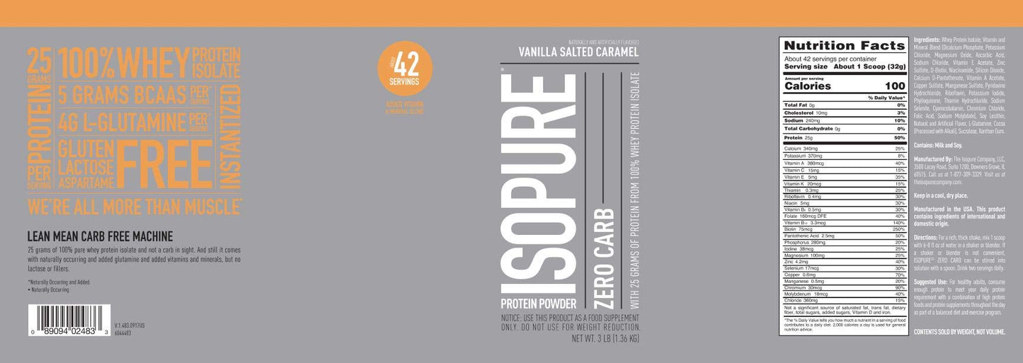 Isopure Protein Powder, Zero Carb Whey Isolate with Vitamin C & Zinc for Immune Support