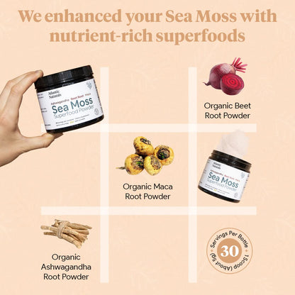 Organic Sea Moss Superfood Powder with Ashwagandha, Beet Root, and Maca