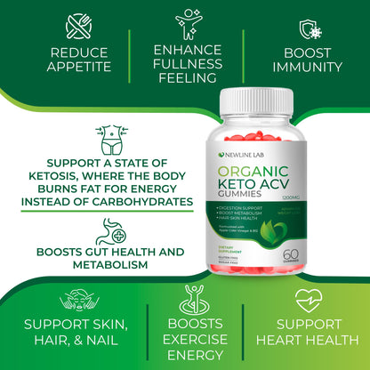 Organic Keto ACV Gummies for Advanced Weight Loss Fat Burn - Sugar Gluten Free Apple