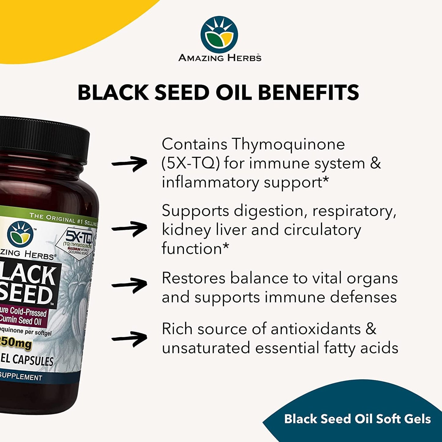 Amazing Herbs Premium Black Seed Oil Capsules - High Potency, Cold Pressed Nigella