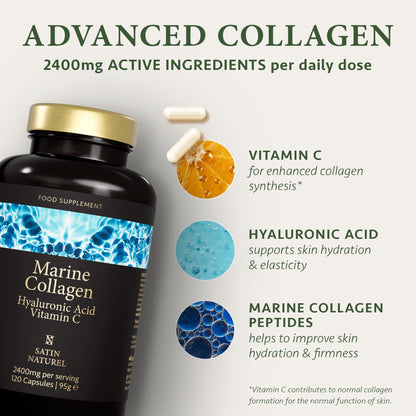 Marine Collagen Capsules with Hyaluronic Acid + Vitamin C 2400mg - High Strength Collagen