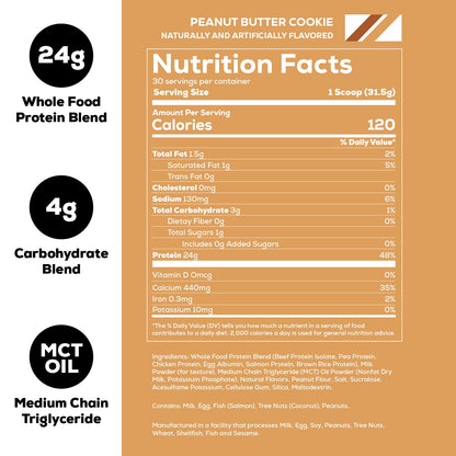 REDCON1 MRE Lite Whole Food Protein Powder, Peanut Butter Cookie - Low Carb & Whey