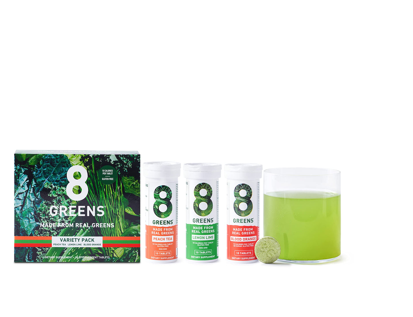 8Greens Lemon & Lime, Blood Orange, Peach Variety Pack - Daily Super Greens Vitamins