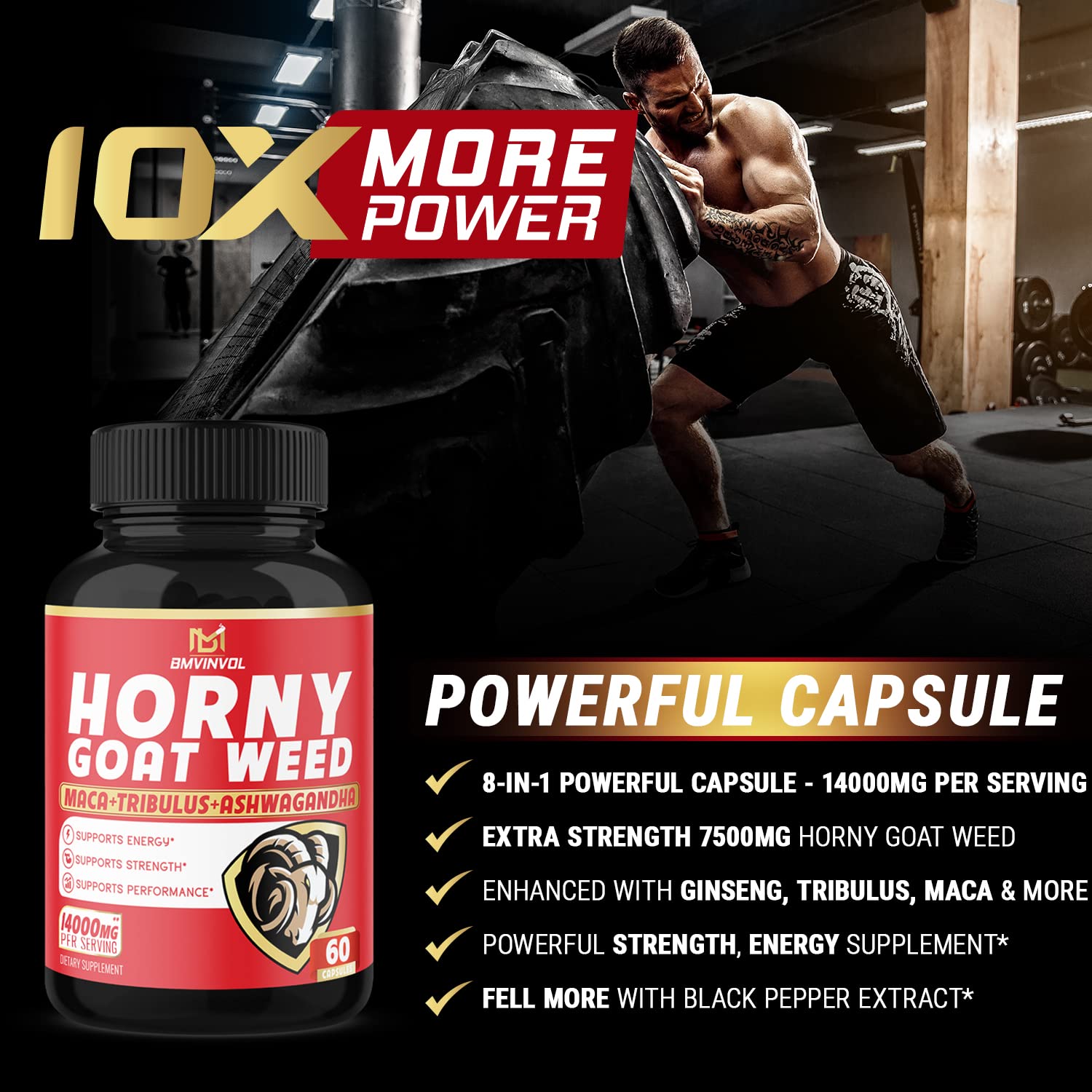 BMVINVOL Horny Goat Weed Capsules, Boost Energy,14000mg Herbal