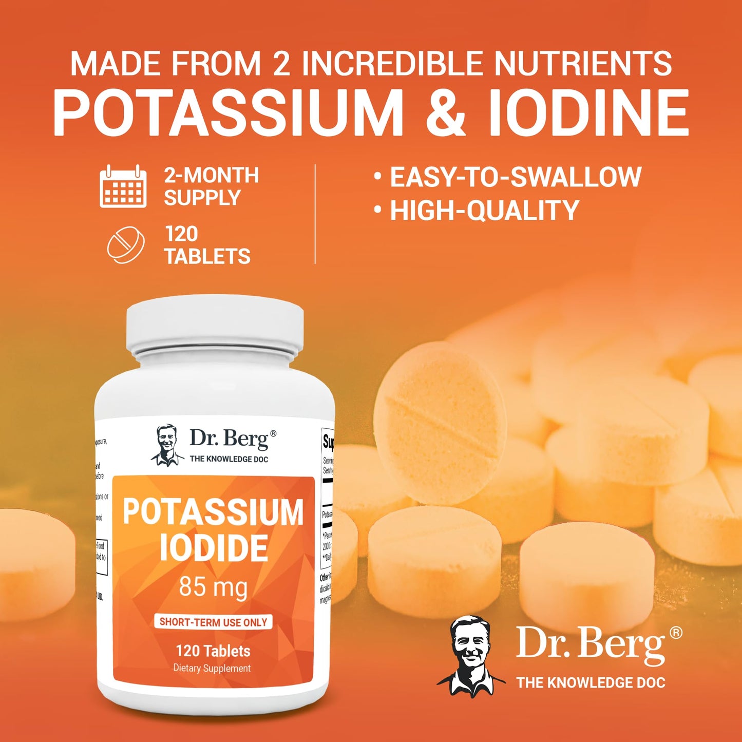 Dr. Berg's Incredible Potassium Iodide Tablets - Now 120 Tablets with a Smaller Easy