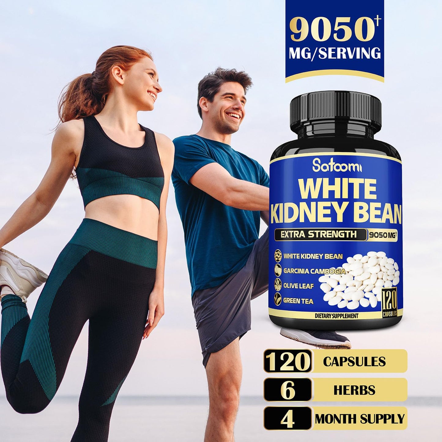 6in1 White Kidney Bean Extract Capsules 9050 Mg - with Garcinia Cambogia, Olive Leaf