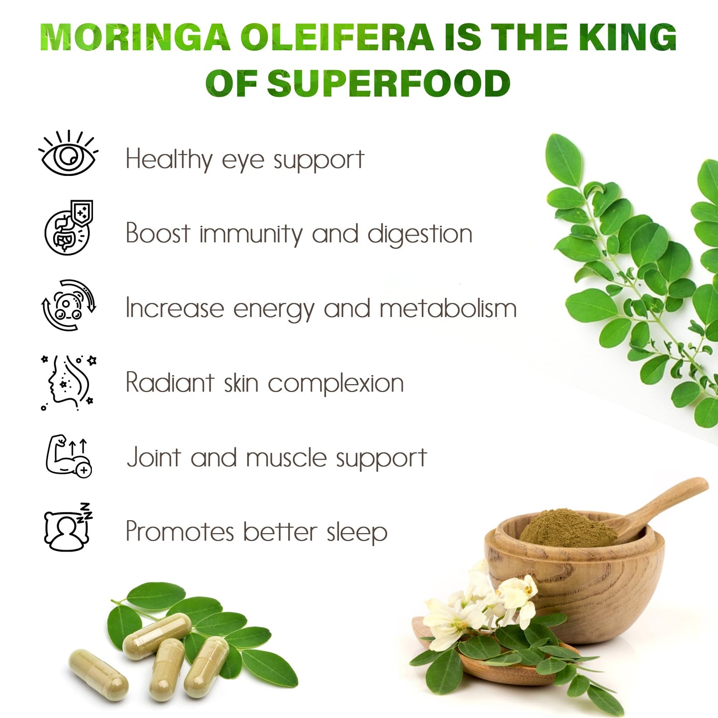 Moringa Capsules| Moringa Oleifera |10,000mg| 150 Capsules| 100% Pure| Non-GMO