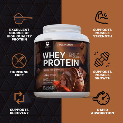 Nature's Premium 100% Whey Protein Powder, 24g of Protein, Double Rich Chocolate