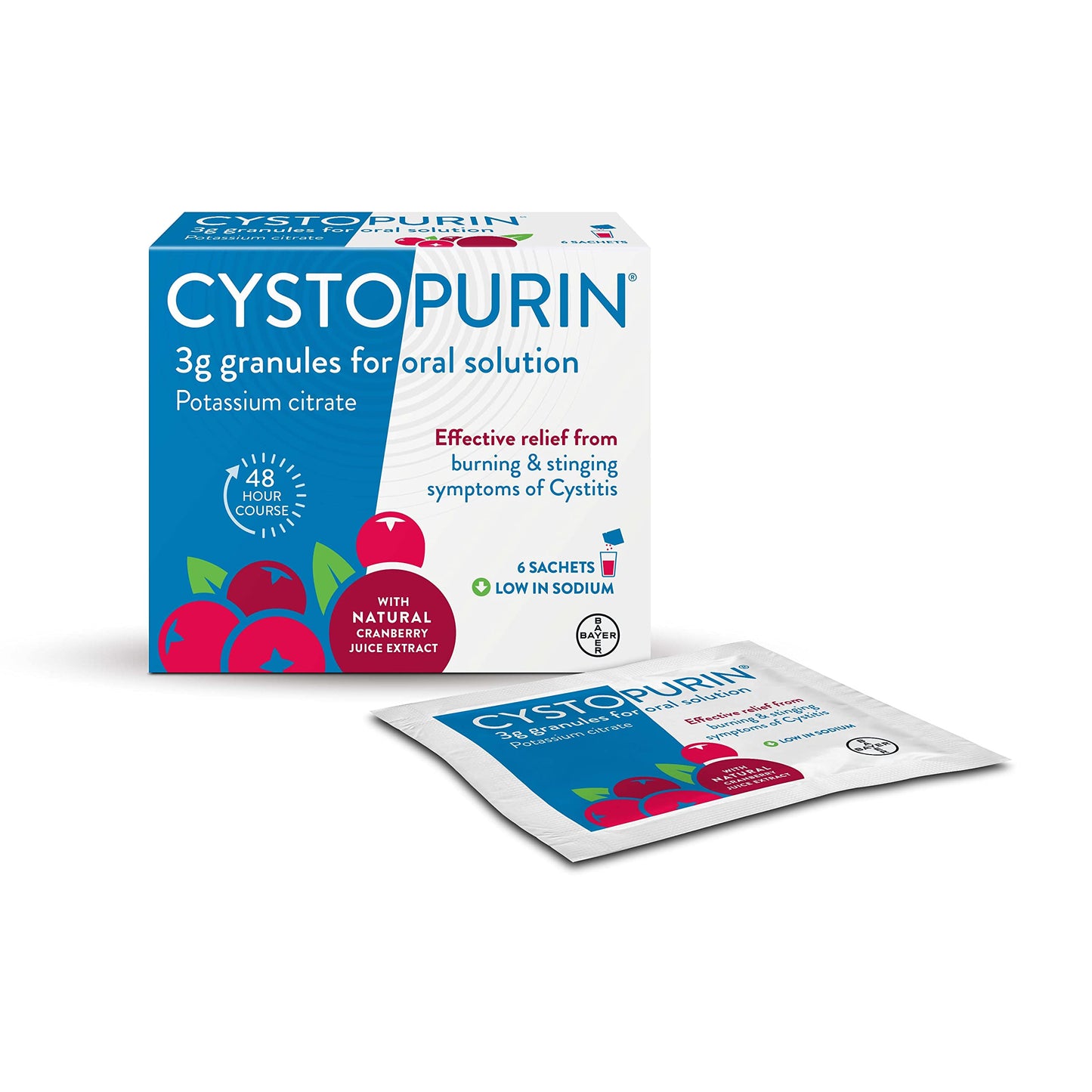 Cystopurin Cystitis Relief, Cranberry Flavour and Low in Sodium, 6 Sachets