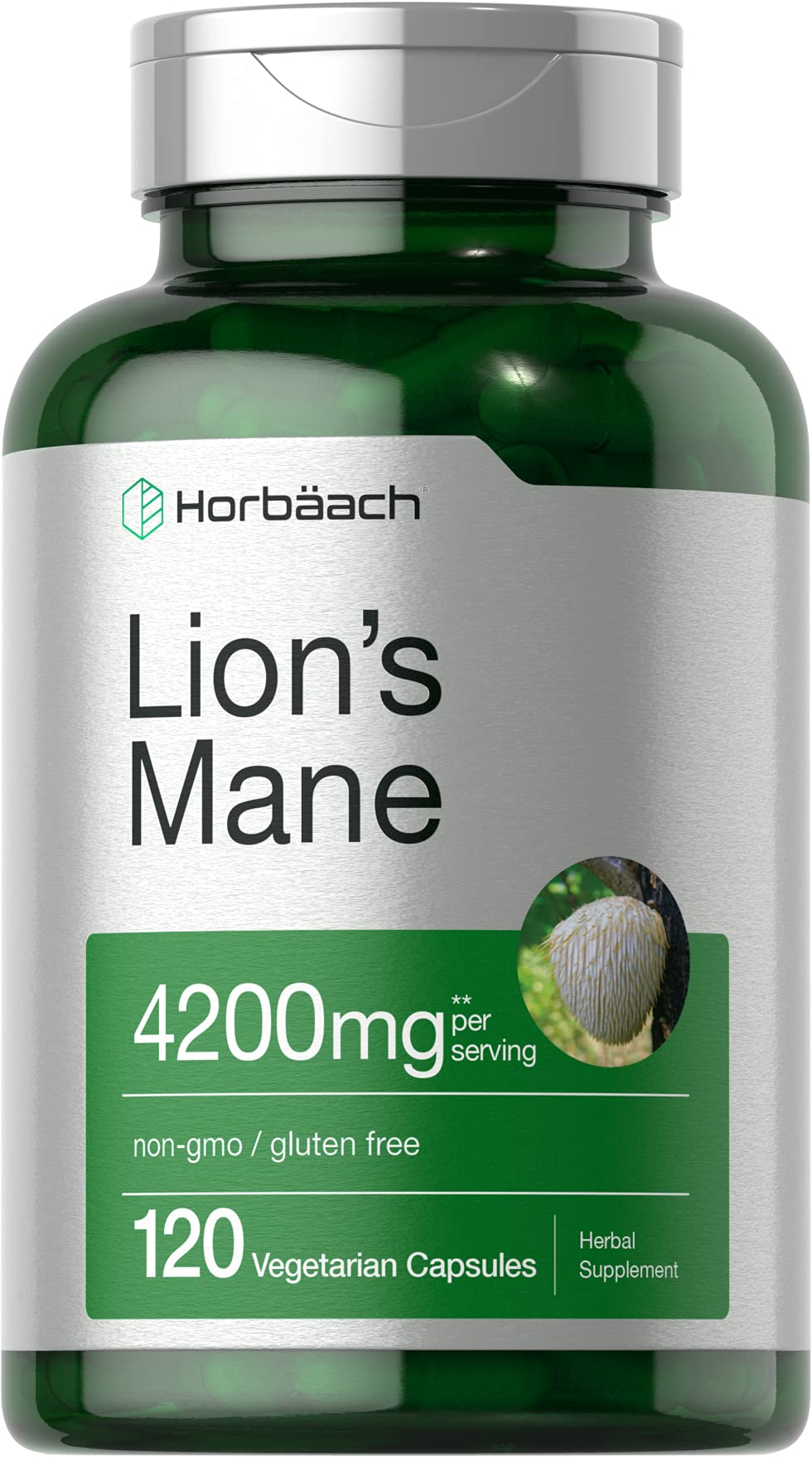 Horbäach Lions Mane Mushroom Extract | 4200mg | 120 Capsules | Vegetarian