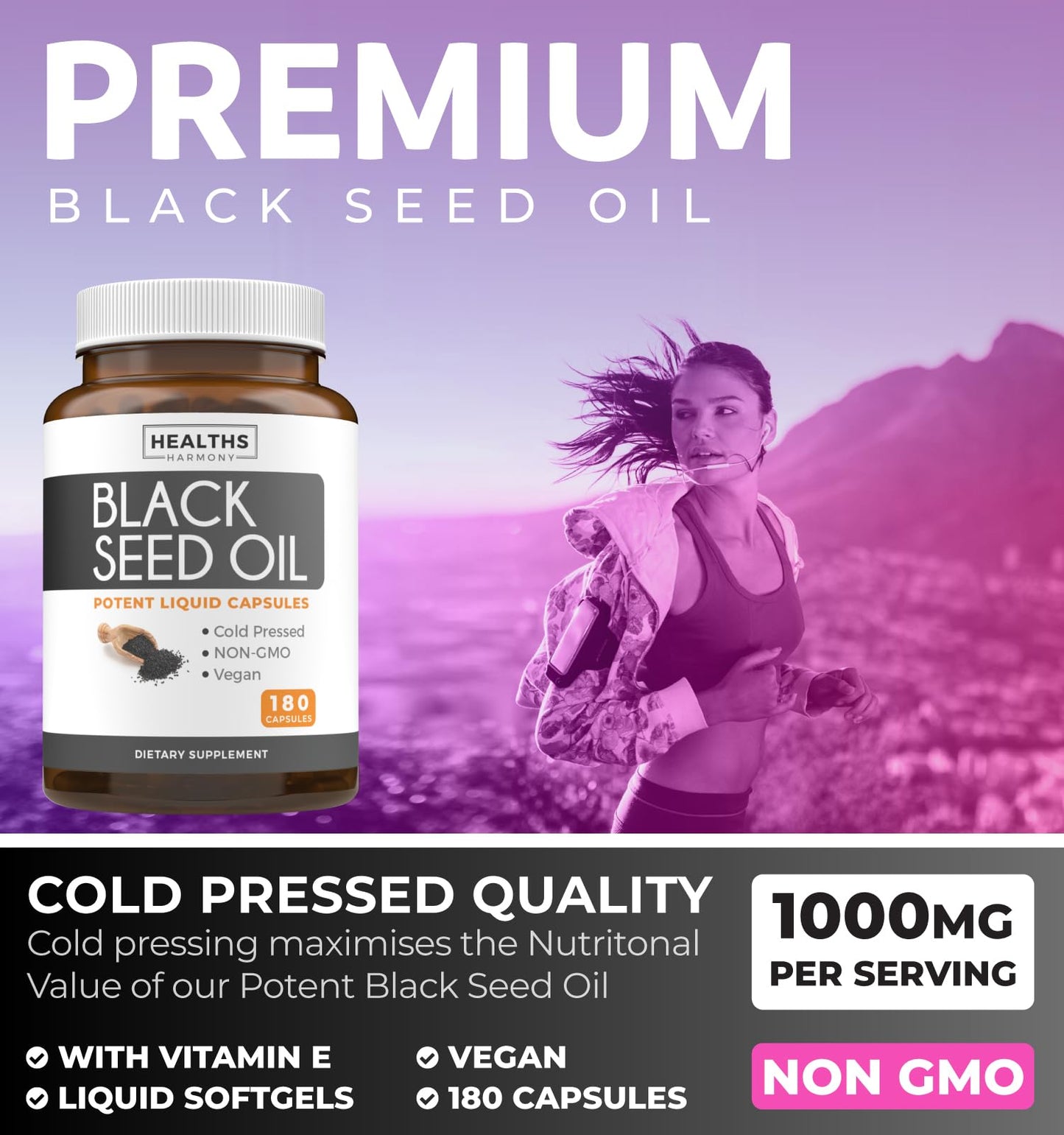 Black Seed Oil - 180 Softgel Capsules (Non-GMO & Vegan) Premium Cold-Pressed Nigella