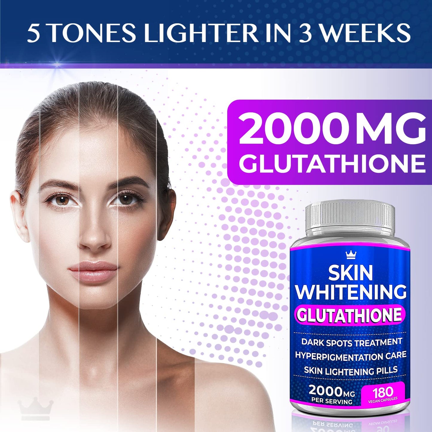 Glutathione Whitening Pills - 180 Capsules 2000mg Glutathione - Effective Skin Lightening